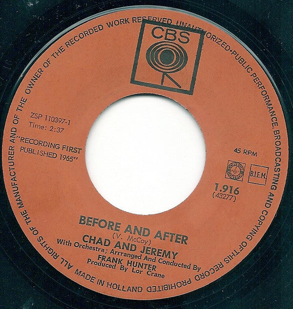 Chad & Jeremy : Before And After / Fare Thee Well (7", Single)