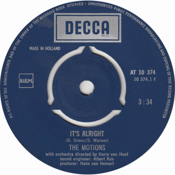 The Motions : It's Alright / Hey Everybody (7", Single)