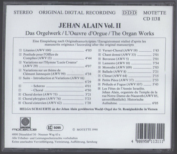 Jehan Alain, Helga Schauerte : Das Orgelwerk = L'Oeuvre D'Orgue = The Organ Works Vol. 2 (CD)