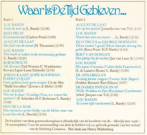 Various : Waar Is De Tijd Gebleven (LP, Comp, Mono)