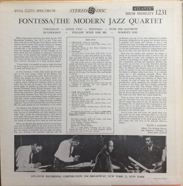 The Modern Jazz Quartet : Fontessa (LP, Album)
