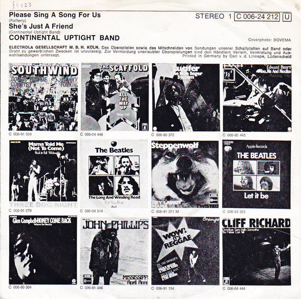 The Continental Uptight Band : Please Sing A Song For Us (7", Single)