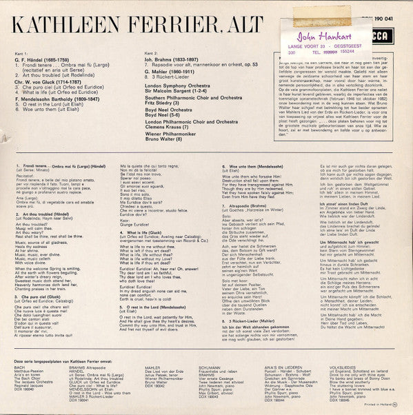 Johannes Brahms, Kathleen Ferrier : Altrapsodie (LP, Comp, Mono)