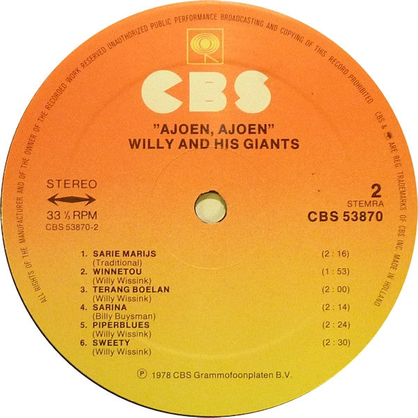 Willy and his Giants : Ajoen, Ajoen (LP, Album, RE)