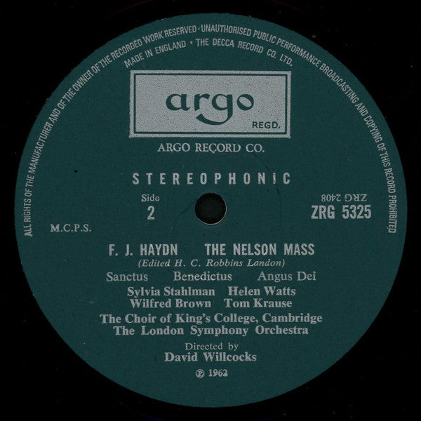 Joseph Haydn - Sylvia Stahlman, Helen Watts, Wilfred Brown, Tom Krause, The King's College Choir Of Cambridge, London Symphony Orchestra, David Willcocks : The Nelson Mass (LP, RP)