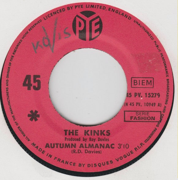 The Kinks : Autumn Almanac (7", Single)