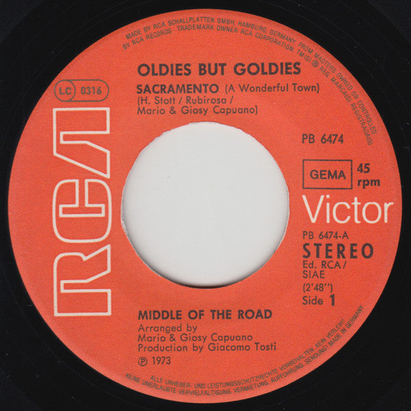 Middle Of The Road : Sacramento / Samson And Delilah (7", Single, RE)