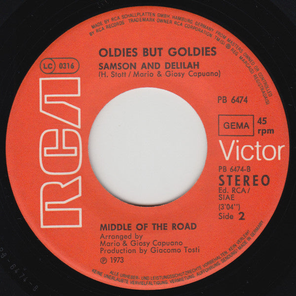Middle Of The Road : Sacramento / Samson And Delilah (7", Single, RE)