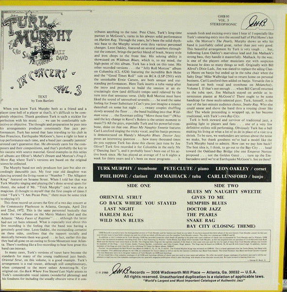 Turk Murphy's Jazz Band : In Concert - Vol. 3 (LP, Album)