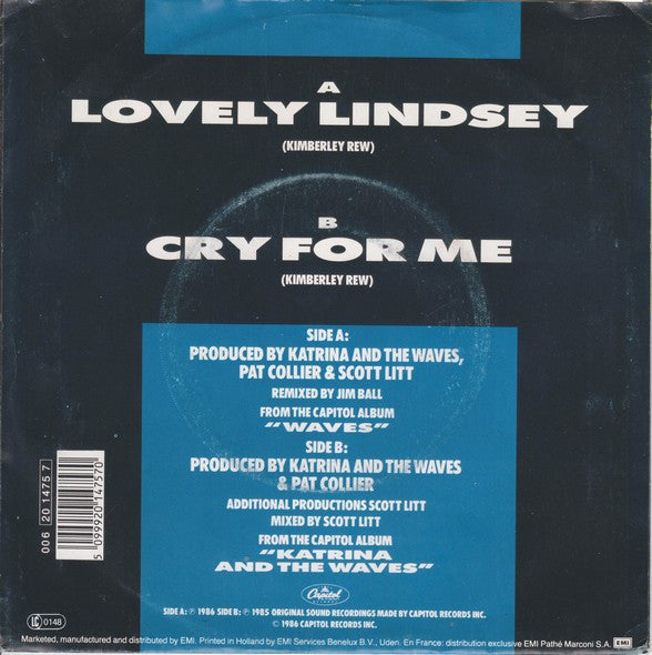 Katrina And The Waves : Lovely Lindsey (7", Single)