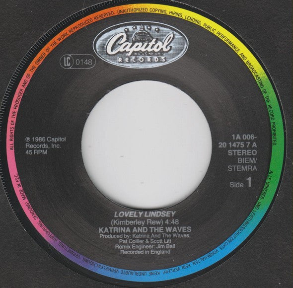 Katrina And The Waves : Lovely Lindsey (7", Single)