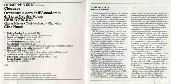 Giuseppe Verdi, Orchestra dell'Accademia Nazionale di Santa Cecilia E Coro dell'Accademia Nazionale di Santa Cecilia, Carlo Franci : Verdi Choruses (CD, Album, RM)