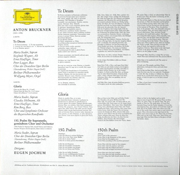 Anton Bruckner - Eugen Jochum ‧ Berliner Philharmoniker ‧ Symphonie-Orchester Des Bayerischen Rundfunks : Te Deum ‧ Gloria Aus Der F-Moll Messe ‧ 150. Psalm (LP)