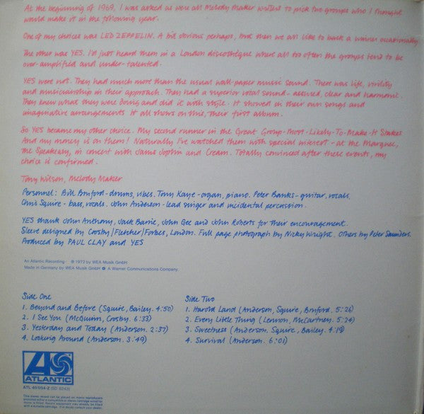 Yes : Yes (LP, Album, RE, Gat)