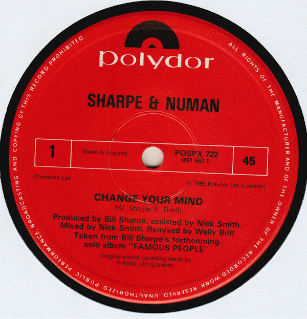Sharpe And Numan* : Change Your Mind (12", Single)
