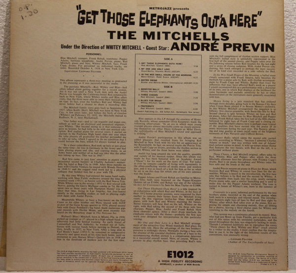 The Mitchells (3) With Guest Artist, André Previn : Get Those Elephants Out'a Here (LP, Album, Mono)