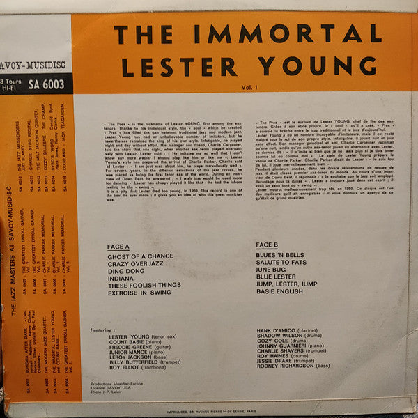 Lester Young : The Immortal Lester Young (LP, Comp, RE)
