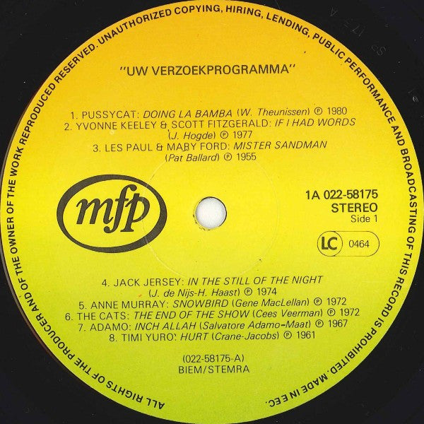 Various : Uw Verzoekprogramma 1 (LP, Comp)