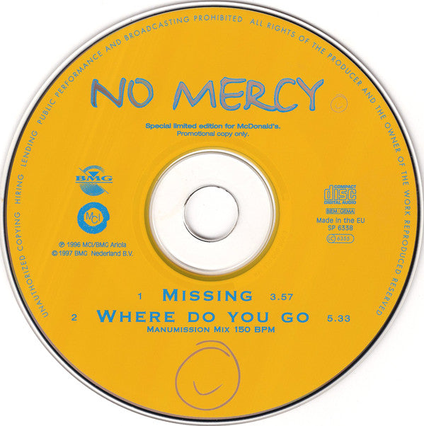 No Mercy : Missing / Where Do You Go (CD, Single, Ltd, Promo, S/Edition, Car)