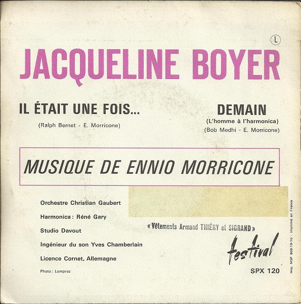 Jacqueline Boyer : Il Etait Une Fois Dans L'Ouest (7", Single)