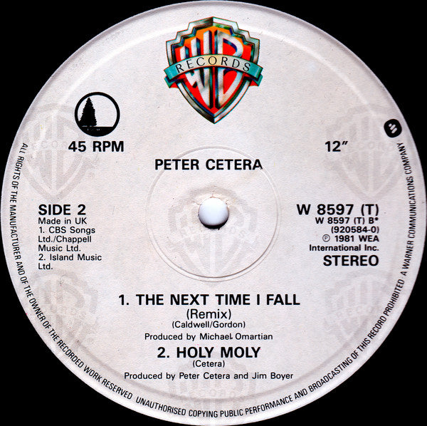 Peter Cetera Duet With Amy Grant : The Next Time I Fall (Extended Remix) (12", Maxi)
