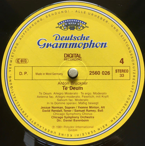 Anton Bruckner, Daniel Barenboim, Chicago Symphony Orchestra & Chorus*, Jessye Norman, Yvonne Minton, David Rendall, Samuel Ramey : Symphonie No. 8 - Te Deum (2xLP)