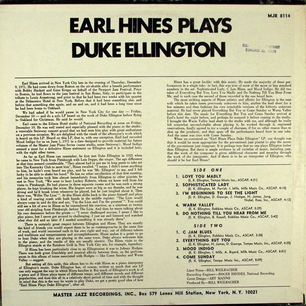 Earl Hines : Earl Hines Plays Duke Ellington (LP, Album)