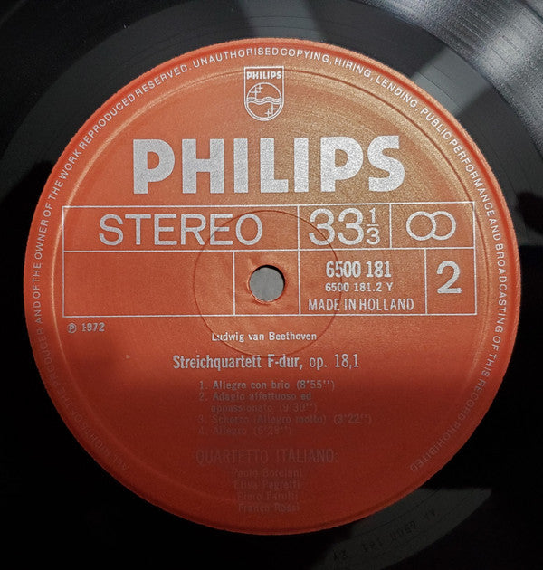 Ludwig van Beethoven, Quartetto Italiano : String Quartets Op. 18 Nos. 1 And 3 (LP)