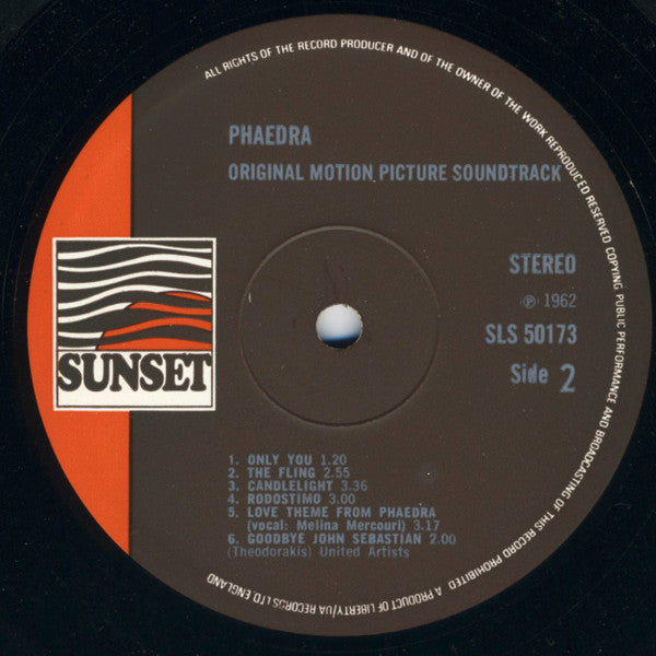 Mikis Theodorakis : Original Motion Picture Soundtrack - Phaedra (LP, RE, Tex)