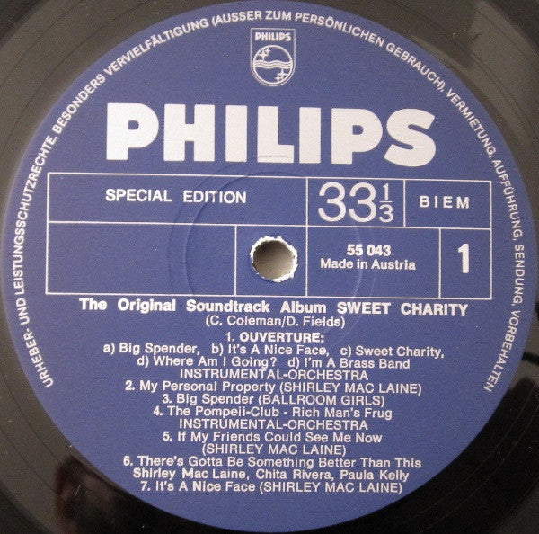 Shirley MacLaine and Sammy Davis Jr. : Sweet Charity (The Original Sound Track Album Of The Musical Motion Picture Of The '70's (LP, Album, Spe)