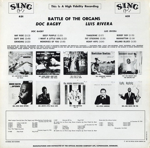 Doc Bagby & Luis Rivera (5) : Battle Of The Organs (LP, Album, RE)
