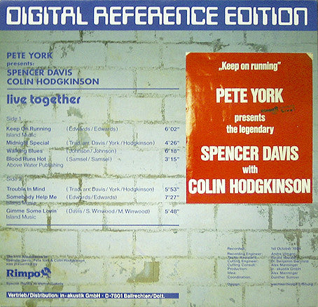 Pete York, Spencer Davis, Colin Hodgkinson : Pete York Presents: Spencer Davis / Colin Hodgkinson - Live Together (LP, Album)