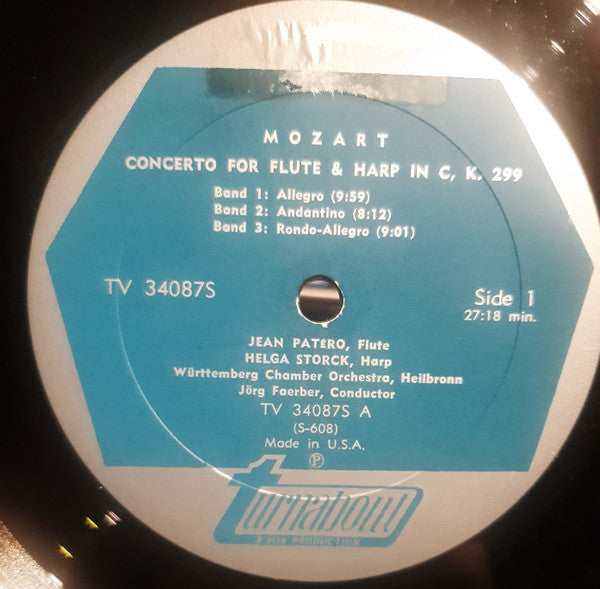 Wolfgang Amadeus Mozart, Jean Patero, Helga Storck, Helmuth Rilling, Bruno Hoffmann : Concerto For Flute And Harp, K. 299 / Fantasia For Mechanical Organ, K. 608 / Adagio For Glass Harmonica Solo, K. 617a (LP, Album)