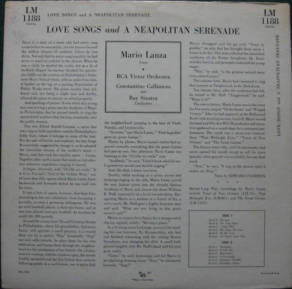 Mario Lanza : Love Songs & A Neapolitan Serenade (LP)