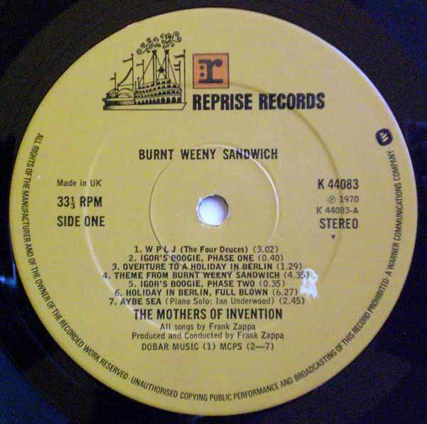 The Mothers : Burnt Weeny Sandwich (LP, Album, RE)