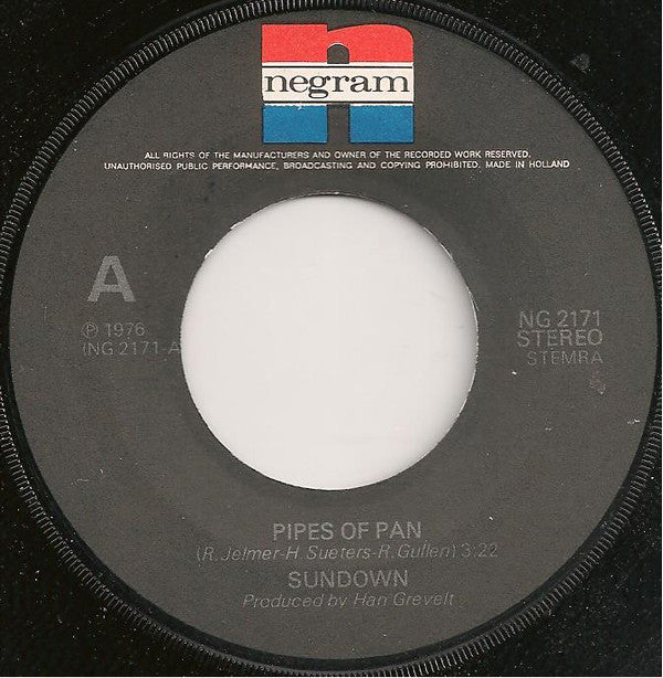 Sundown (4) : Pipes Of Pan (7", Single)