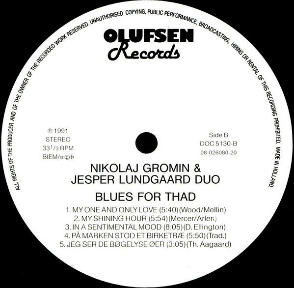 Nikolaj Gromin & Jesper Lundgaard Duo : Blues For Thad (LP, Album)