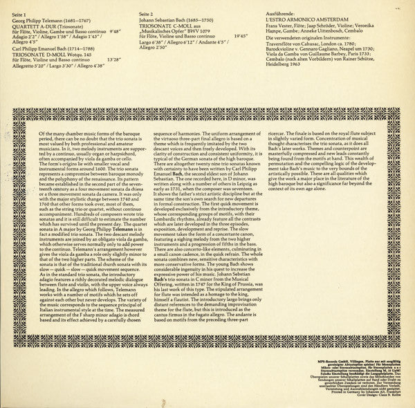 Georg Philipp Telemann, Carl Philipp Emanuel Bach, Johann Sebastian Bach - L'Estro Armonico Amsterdam : Virtuose Triosonaten Des Barock (LP, Album)