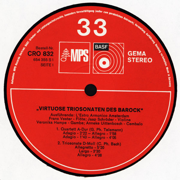 Georg Philipp Telemann, Carl Philipp Emanuel Bach, Johann Sebastian Bach - L'Estro Armonico Amsterdam : Virtuose Triosonaten Des Barock (LP, Album)