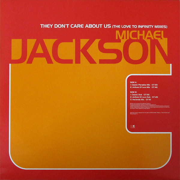 Michael Jackson : They Don't Care About Us (The Love To Infinity Mixes) (12", Promo)