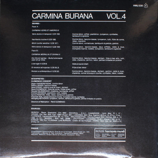 Clemencic Consort, René Clemencic : Carmina Burana, Volume 4,  / Version Originale & Integrale / L'Amour Et L'Argent (LP, Gat)