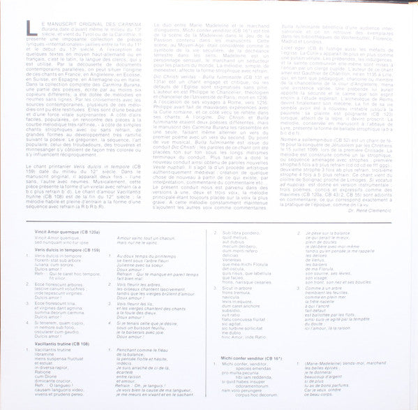 Clemencic Consort, René Clemencic : Carmina Burana, Volume 4,  / Version Originale & Integrale / L'Amour Et L'Argent (LP, Gat)