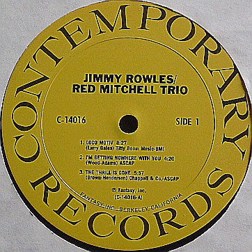Jimmy Rowles, Red Mitchell, Colin Bailey : The Jimmy Rowles / Red Mitchell Trio (LP, Album)