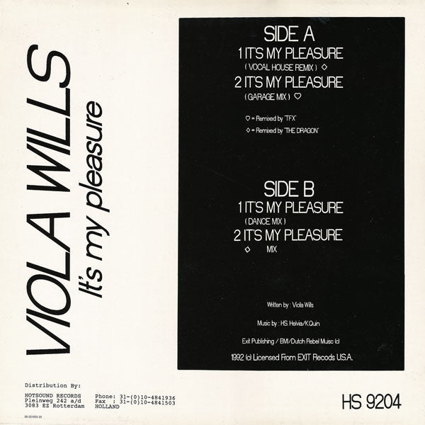 My Friend Sam Feat. Viola Wills : It's My Pleasure (Remixes) (12")