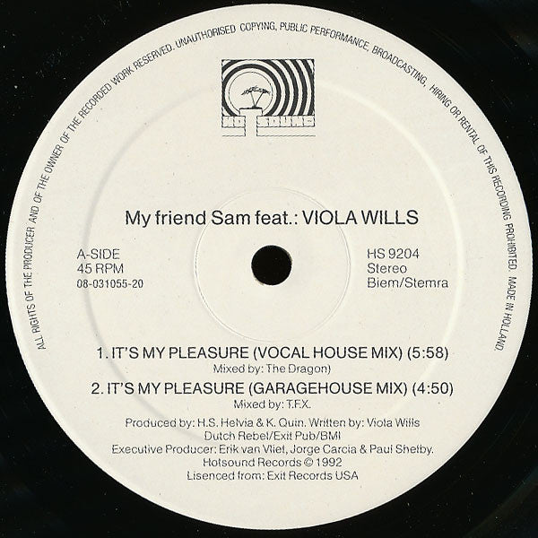 My Friend Sam Feat. Viola Wills : It's My Pleasure (Remixes) (12")