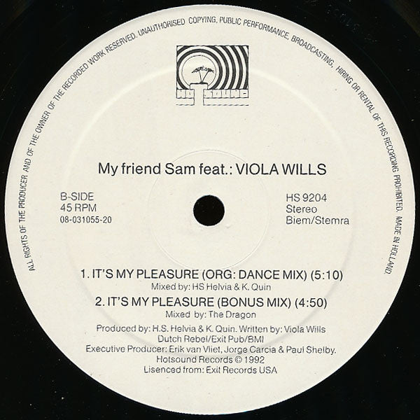 My Friend Sam Feat. Viola Wills : It's My Pleasure (Remixes) (12")