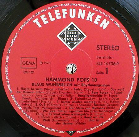 Klaus Wunderlich : Hammond Pops 10 (LP, Album, Gat)