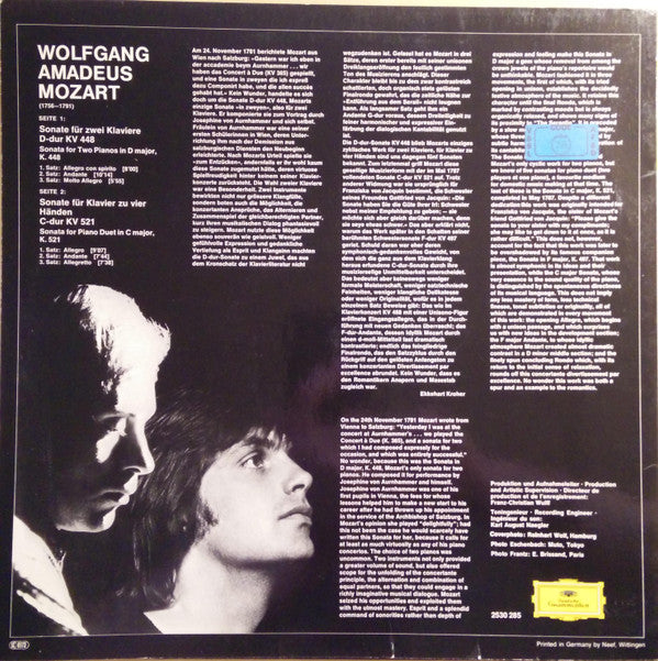 Wolfgang Amadeus Mozart - Christoph Eschenbach · Justus Frantz : Sonate In D-dur (In D Major) KV 448 Für 2 Klaviere (For Two Pianos) / Sonate In C-dur (In C Major) KV 521 Für Klavier Zu Vier Händen (For Piano Duet) (LP)