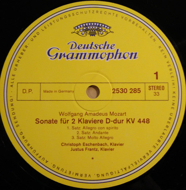 Wolfgang Amadeus Mozart - Christoph Eschenbach · Justus Frantz : Sonate In D-dur (In D Major) KV 448 Für 2 Klaviere (For Two Pianos) / Sonate In C-dur (In C Major) KV 521 Für Klavier Zu Vier Händen (For Piano Duet) (LP)