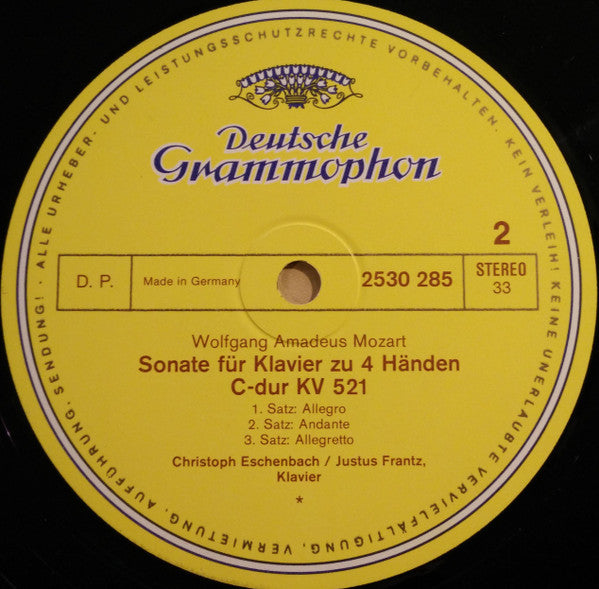 Wolfgang Amadeus Mozart - Christoph Eschenbach · Justus Frantz : Sonate In D-dur (In D Major) KV 448 Für 2 Klaviere (For Two Pianos) / Sonate In C-dur (In C Major) KV 521 Für Klavier Zu Vier Händen (For Piano Duet) (LP)